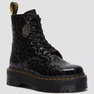 DR. MARTENS JADON X-GIRL LEOPARD EMBOSSED BLACK LEATHER PLATFORM BOOTS US 6